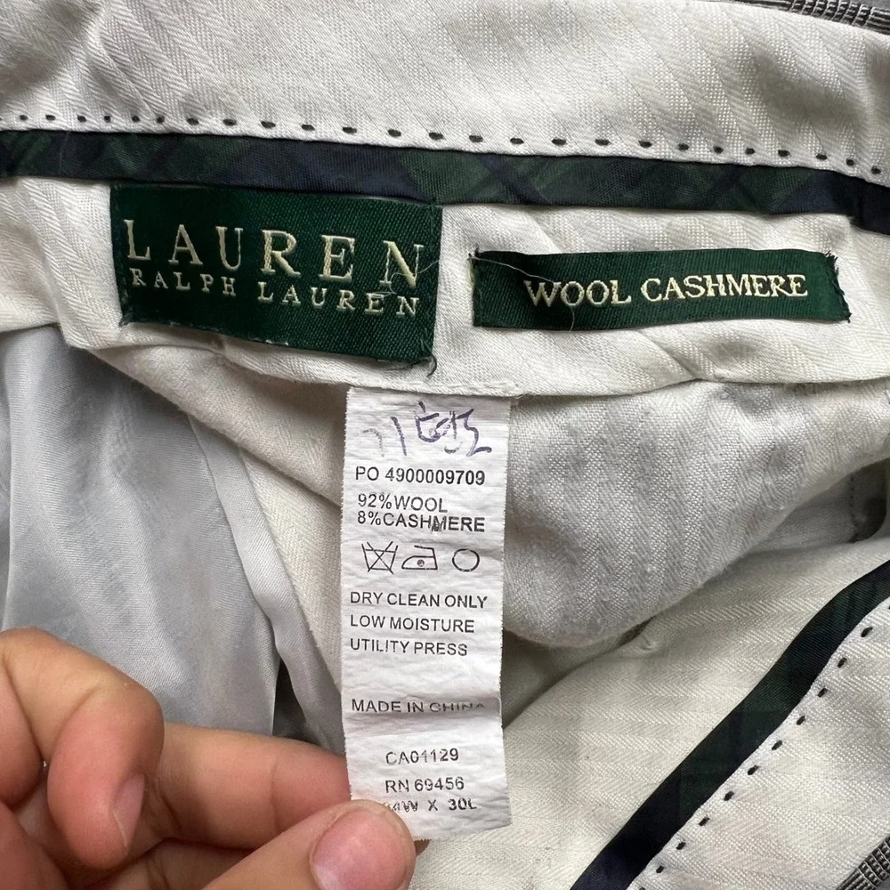 Lauren Ralph Lauren Mens 34x30 Grey Glen Plaid Wool Cashmere Pleated Dress Pants